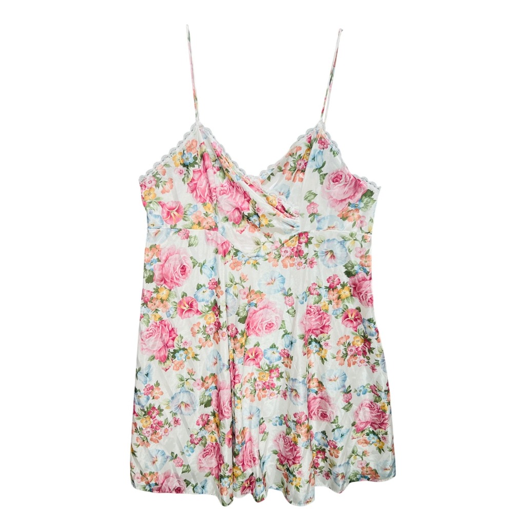 VTG Floral Slip Dress 90s Lace Mini Satin Dress USA Sz A6 Coquette Y2K Cottage